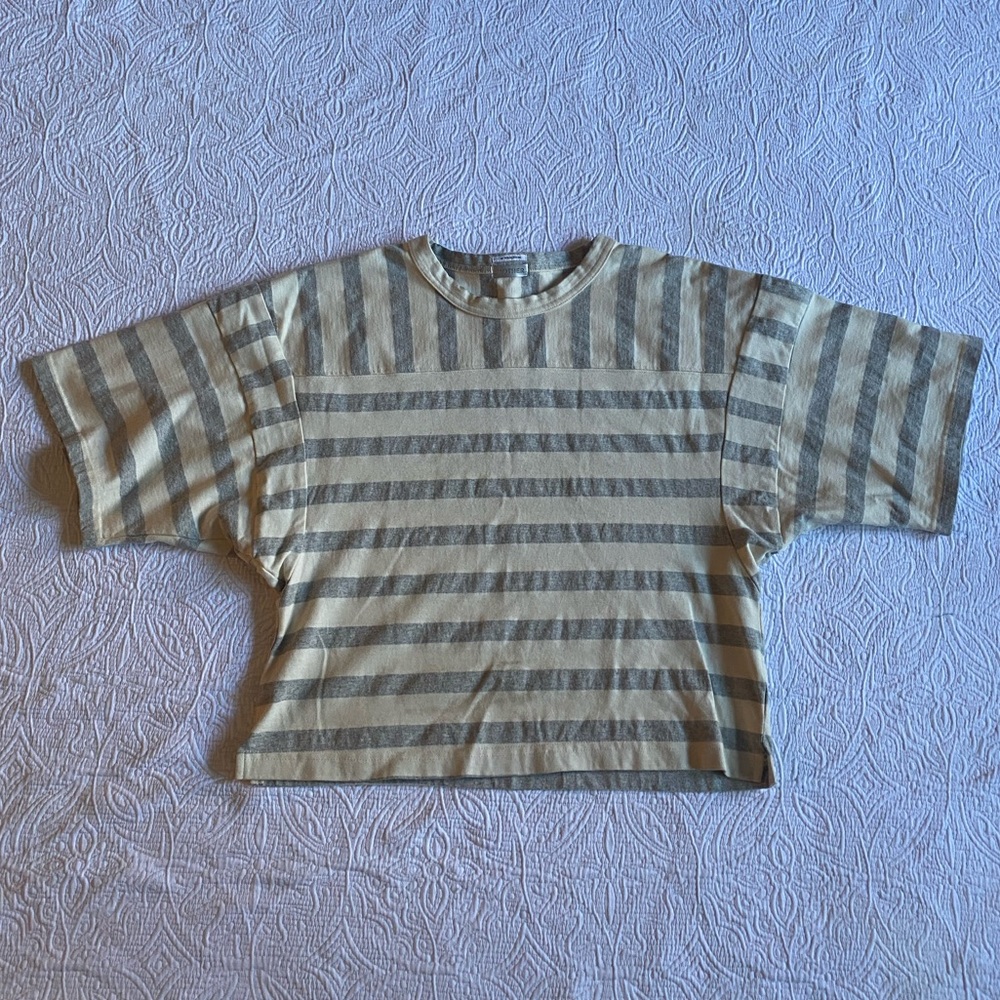 MOTHER Womens Striped Short-Sleeve Tee in Beige and Gray